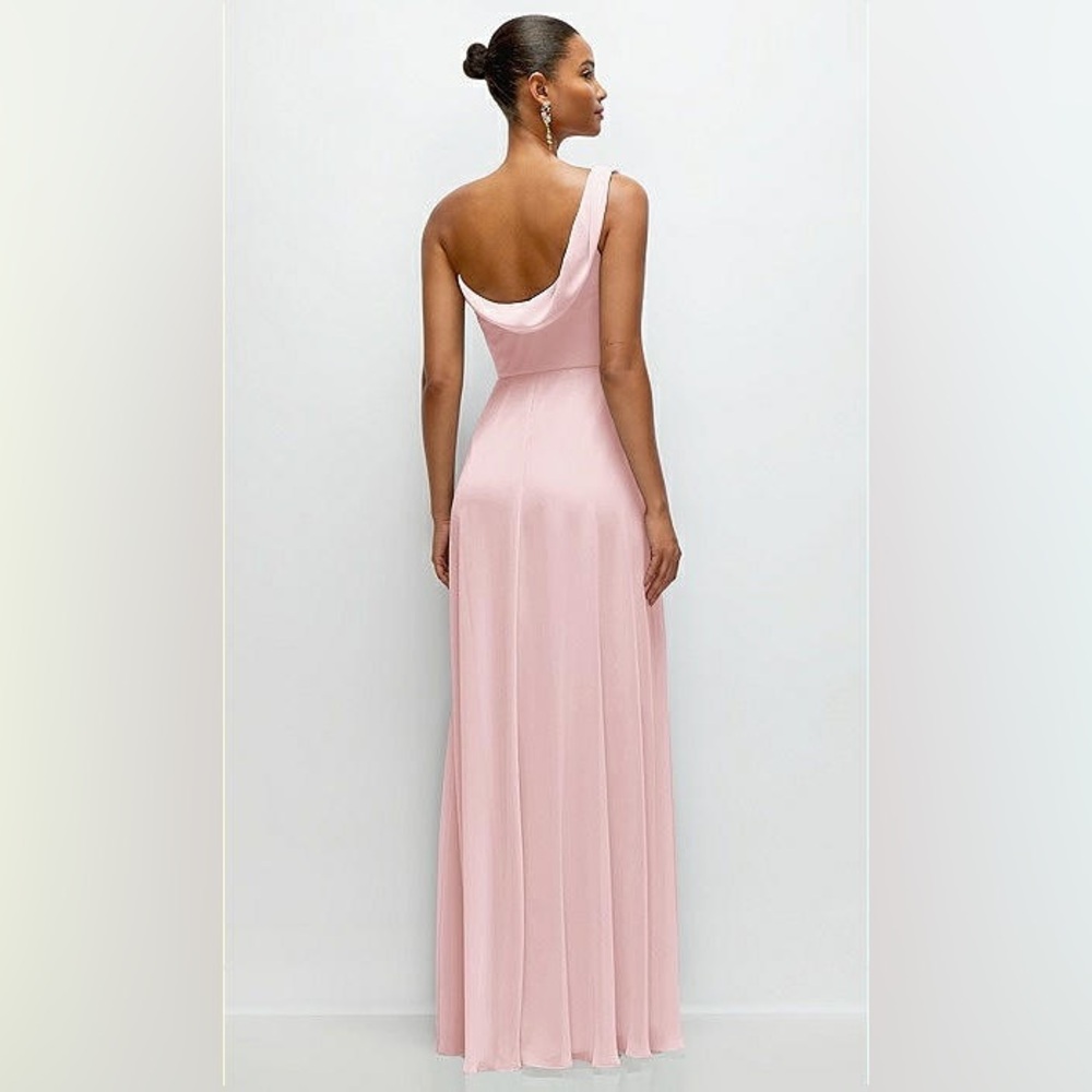 New Thread CHIFFON ONE SHOULDER MAXI DRESS DRAPED COWL NECKLINE BALLET PINK 2R - Picture 2 of 3